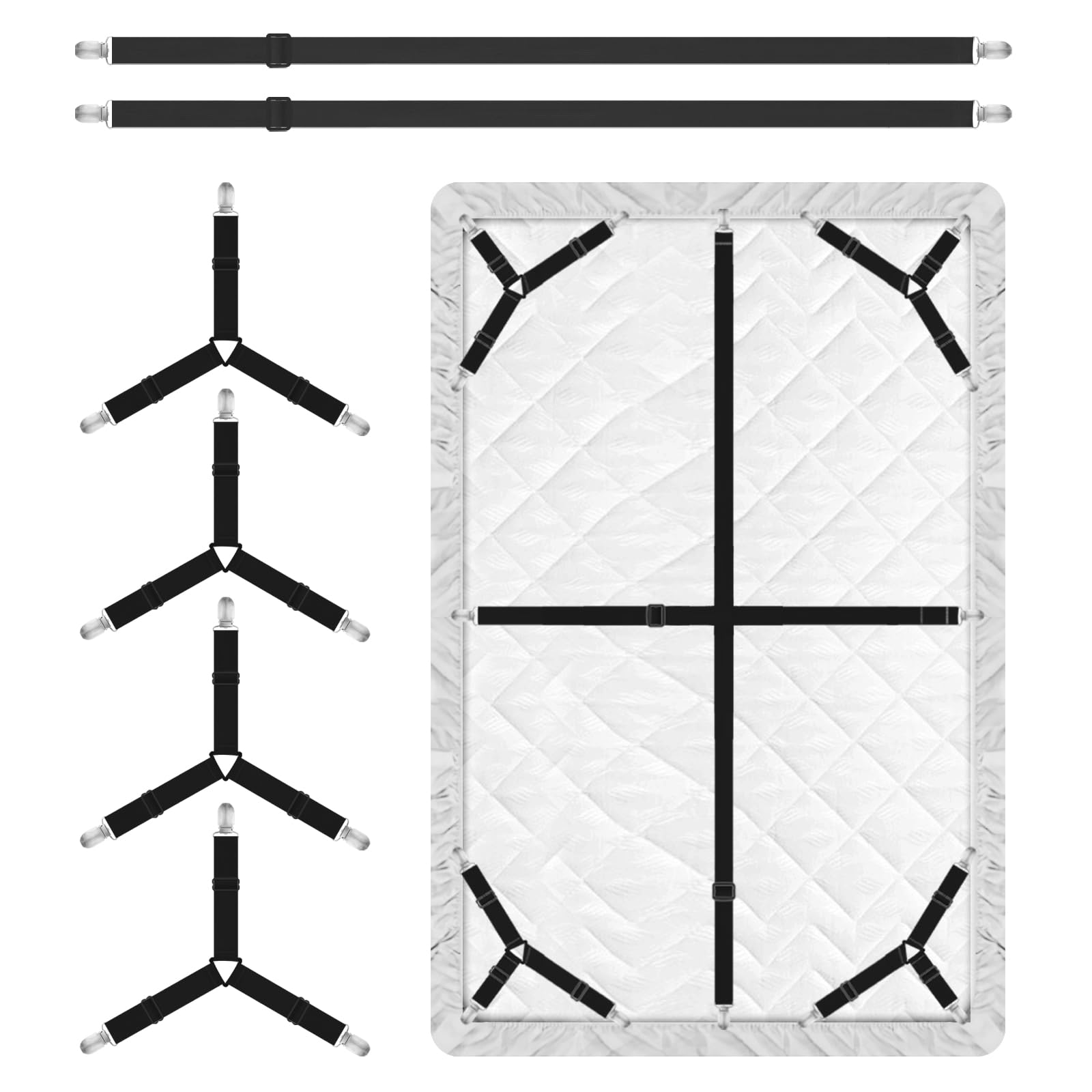 Bed Sheet Holder Straps, 4+2 Pcs Adjustable Mattress Sheet Clips, Bed Sheet Fasteners Elastic Sheet Suspenders To Keep Bed Sheet